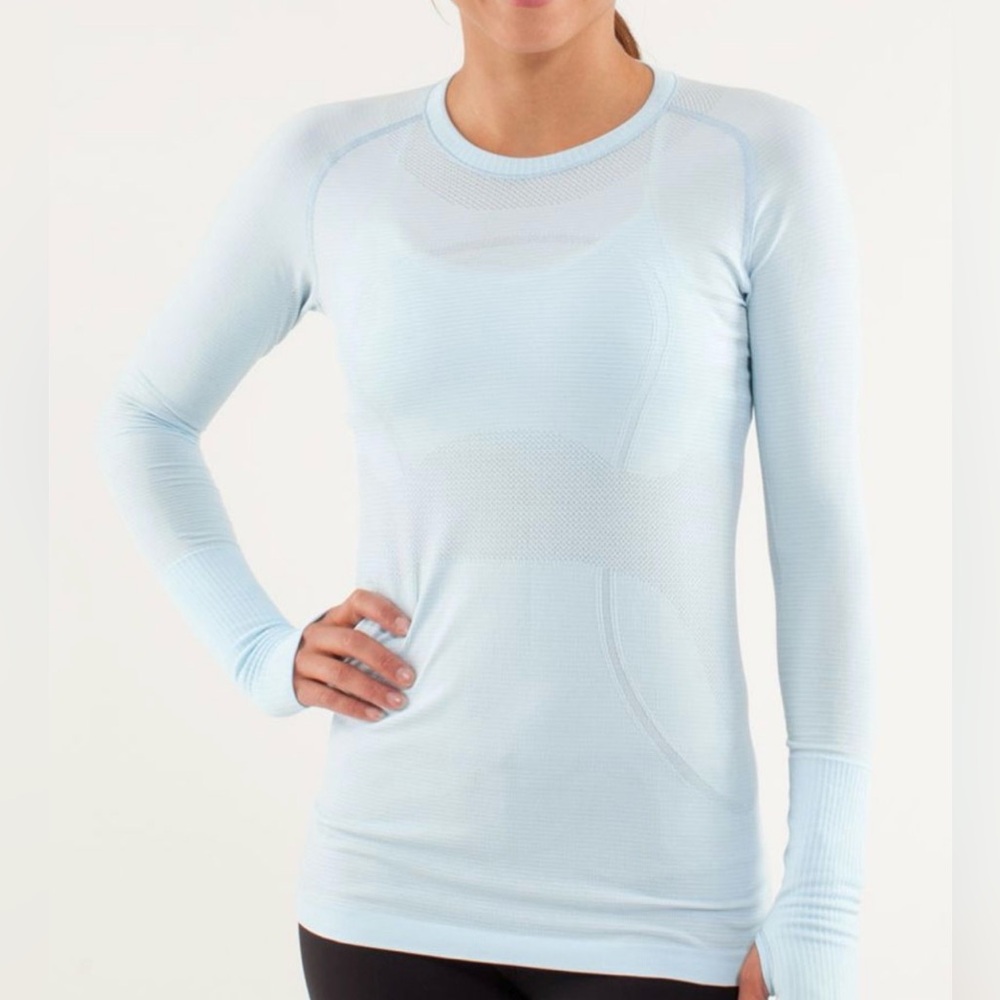 Lululemon Run: Swiftly Tech Long Sleeve Caspian Blue Top Women Sz 8
